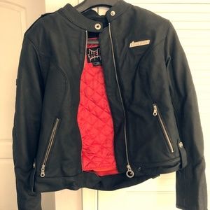 Black leather motorcycle jacket